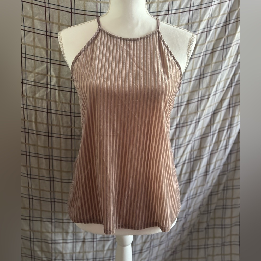 Women’s Ribbed Velvet Halter Tank Top - Blush